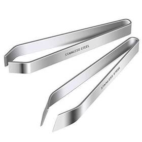 Yg1112 Iziusy 2 Pieces Fish Bone Tweezers Stainless Steel Flat And Slant Silver