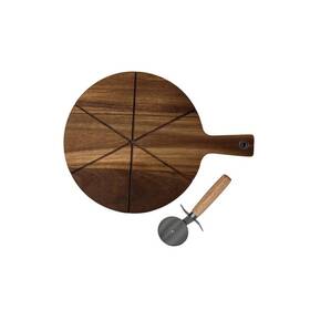 Js Gourmet 621139991443 Acacia Wood 12 Inch Pizza Cutting Board With Stainless Steel Slicer Round Pi