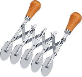 Ga-49-1 Juome 5 Wheel Pastry Cutter With Wooden Handle Multi-round Pasta Dough Roller Pizza