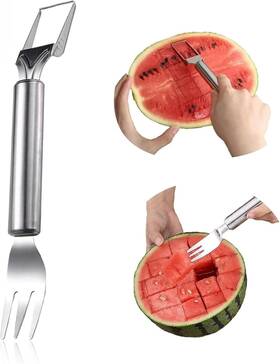 Jx36100 Jxueych 2-in-1 Stainless Steel Wtermelon Cutter Slicer Fork Cut Watermelon Into F