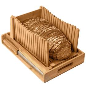 Kitchen Seven 613617369431 Bamboo Bread Slicer With Crumb Tray Cutter For Homemade L