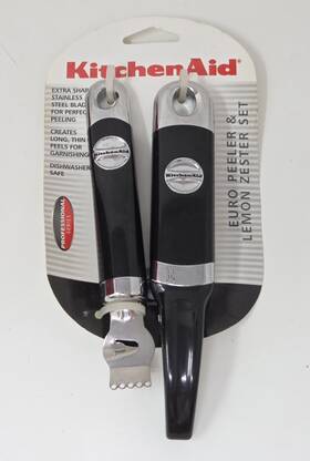 Kg407ob Kitchenaid New Black Euro Peeler And Lemon Zester Set - Stainless Steel Blades