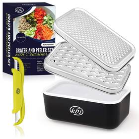 Kitchenbe1 717932298961 Cheese Grater With Container And Lid Peeler Set - 7.28x4.33x2.95 Black