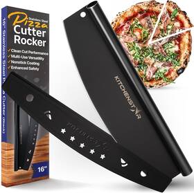 Kitchenstar 051791992876 16-inch Rocker Pizza Slicer Sharp Stainless Steel Knife With Cover Nonstick Black