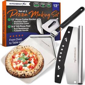 Pb-1295s Kitchenstar Pizza Kit Set 2 Small 12 Inch Cutter Rocker Knife Blade Cover 9.5 Stainless Steel