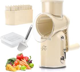 Kitchenvelly 860012460144 5-in-1 Rotary Cheese Grater With Hand Crank Multi-functional Vegetable Slicer