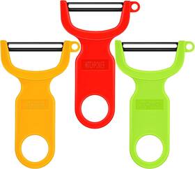 Kitchpower 711181518788 Vibrant 3-pack Vegetable Peelers With Carbon Steel Blades - Red Green Yellow