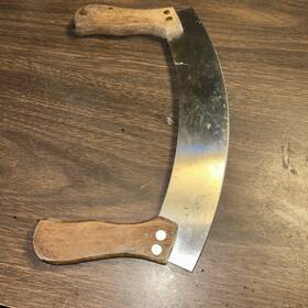8541910060 Knife Vintage Mezzaluna Curved Chopping Wood Handle Stainless Steel Sharp Blade