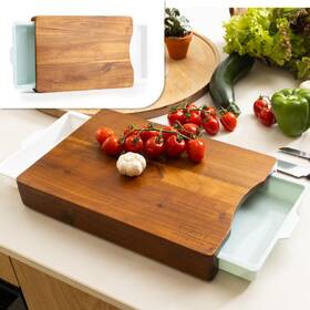 Kristies Kitchen 060479240364 Wood Cutting Board Meal Prep Station With Pull Out Tra