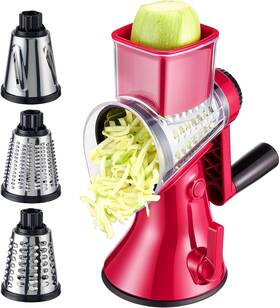 Kyz 445002548519 Rotary Cheese Grater - 12x Faster Hand Crank Vegetable Slicer With 3 Premium