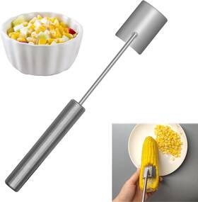 Peeler-241015 Lenpestia Corn Peeler Cob Stripper Cutter Long Handle Stainless Silver