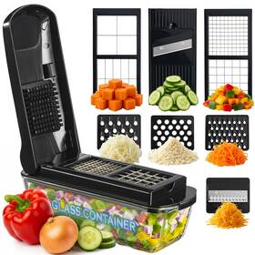 Leraze 850058101224 13-in-1 Vegetable Chopper Pro With Glass Container Stainless Steel Blades B