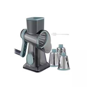 Lynzavix 445020735762 3-in-1 White Hand Crank Cheese Grater Rotary Vegetable Slicer With Interchangeab