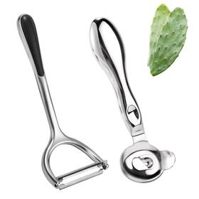 1074842 Lyreh 2pcs Cactus Peeler Set Stainless Steel Pelador De Nopales Spoon With Y Shape