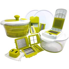 Megachef 711181767056 10-in-1 Multi-use Salad Spinner With Slicer Dicer And Chopper Lids