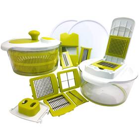 Megachef 744110396171 10-in-1 Multi-use Salad Spinner With Slicer Dicer And Chopper Lids