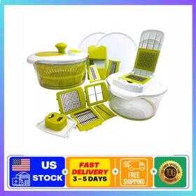 985103126m Megachef 10-in-1 Multi-use Salad Spinner With Slicer Dicer And Chopper Lids