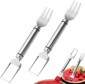 Micano 751713497747 2 Pack Stainless Steel Fruit Cutter 2-in-1 Portable Watermelon Fork Slicer Cube