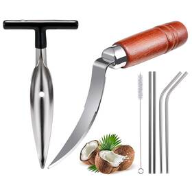 Modasin 791759495536 Coconut Opener Tools Set Of Stainless Steel Puncher With Straws Brush Co