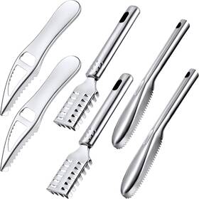 Mudder 744110227147 6 Pieces Fish Scaler Remover Brush Stainless Steel Sawtooth Scarper