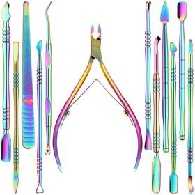 File-01 Mudder 12 Pieces Cuticle Nippers Pusher Ingrown Nail Piece Set Rainbow