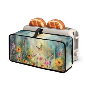 Czc194-02-12 Netilgen Daisy Floral Butterfly Slim Toaster Cover Kitchen Bakeware Protector Fits For