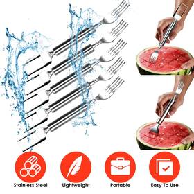 Newhome 717971907299 5pcs 2-in-1 Watermelon Cutter Slicer Fork Stainless Steel Dual Head Fruit Knife