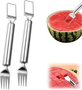 Ojj 313023898838 2pcs Watermelon Fork Slicer Cutter 2-in-1 Stainless Steel Fruit Waterme