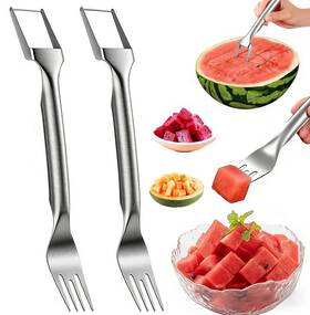 Pdlxgift 780745544273 Watermelon Fork Slicer Cutter 2pcs Stainless Steel 2-in-1 16in Silver