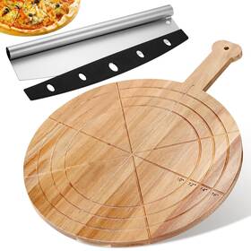 Lnn-pickmesh-177 Pickmesh Round Pizza Board Gift Set 16 Inch Paddle Cutting