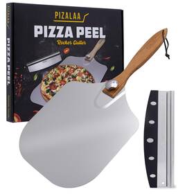 Pizalaa 860009376809 Pizza Peel 12 Inch X 14 With Cutter Rocker Blade Aluminium Paddl