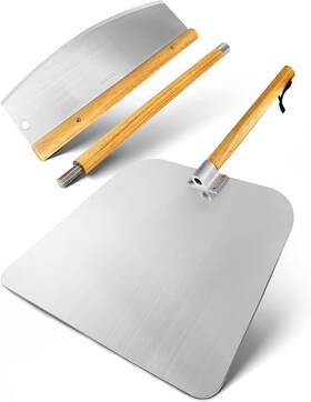 Tek02xpizzav3 Pizza Cutter Rocker Style And Peel Set - 14 Inch Large Metal Slicer Sharp