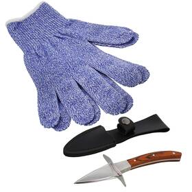 812676 Potted Pans Oyster Shucking Kit With Gloves - 6.5in Steel Knife Protective Co
