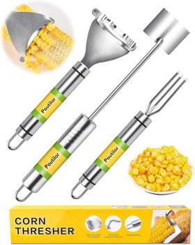 Poutilor 726084298309 3 Pcs Corn Peeler For On The Cob Stripper Tool Stainless Steel C