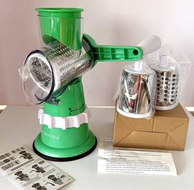 K61160 Prepology Countertop Slicer And Grater With 3 Barrels New Green Open Box