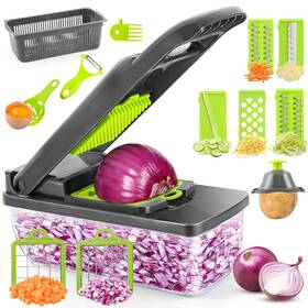 Puptily 717504538532 3-in-1 Vegetable Chopper Slicer Cutter With 8 Blades And Container Grey Green