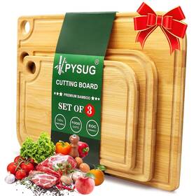 Pysug 721805175471 Organic Bamboo Cutting Board Set Of 3 Wood Boards For Kitchen With D