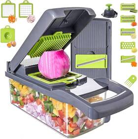 Gv002 Qdgmxiv Vegetable Chopper Slicer 13-in-1 With 7 Blades Veggie Dicer Onion Fruit Cutter