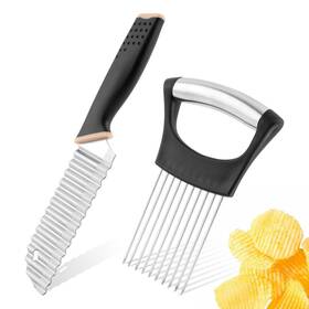 17325156595661 Qkds Crinkle Cutter Knife Rubber Handle Stainless Steel Fries Slicer With