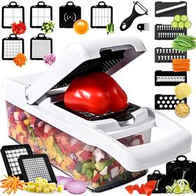Kt003-vgchopper Rcomg 25-in-1 Vegetable Chopper With 13 Blades - Mandoline Slicer -food Black