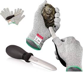 Rockland Guard 744110036503 Oyster Shucking Set With Cut-resistant Gloves And 3.5 Inch Stainless Steel Knife - Lrg