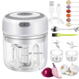 Rovigo White100 250ml Electric Mini Garlic Chopper And Food Processor With Spoon Brush - 2 Cup Port
