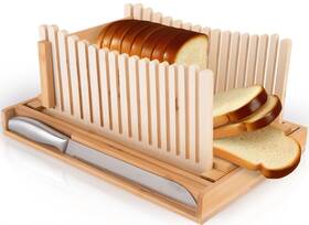 Rsyeku 780279979312 Bamboo Bread Slicer With Knife For Homemade - Adjustable Slicing