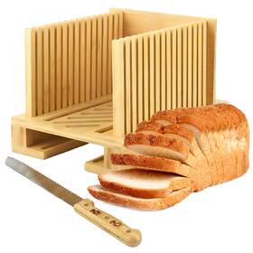 Silver Slice 196852698837 Bread Slicer 11x8x7.5 Inch Foldable Bamboo Cutter Wooden Loaf Cutting Slic