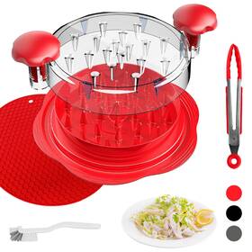 Silver Slice 860012333424 Chicken Shredder Tool Set Red - 4-in-1 Meat Twist With Tongs C