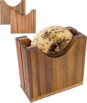 Slicer23 Skylia Designs Adjustable Bagel Slicer Holder Premium Acacia Wood Cutter