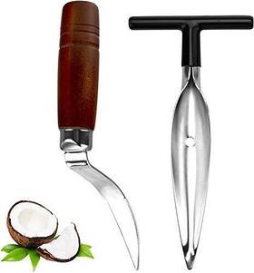 Star 712491849265 2 Pcs Coconut Opener Tool Set Meat Remover Stainless Steel Op