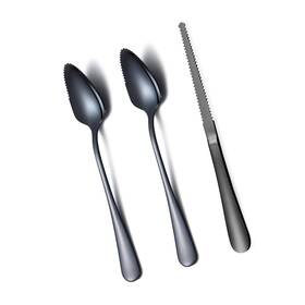 T88wsb-sk-3p Strendier Black Grapefruit Spoons 3 Pieces Set 2 Stainless Steel Spoon And
