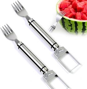 Sunliech 658362237284 2pcs 2-in-1 Watermelon Cutter Slicer Tool And Stainless Fruit Fork