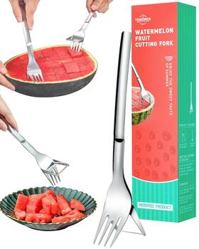 Tendiren 796917661587 Watermelon Fork Slicer Cutter 2-in-1 Summer Cutting Artifact Sta